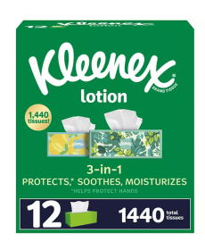 Kleenex Lotion 3-Ply Facial Tissues 120 Tissues Per Box 12 Count Soft Gentle Care